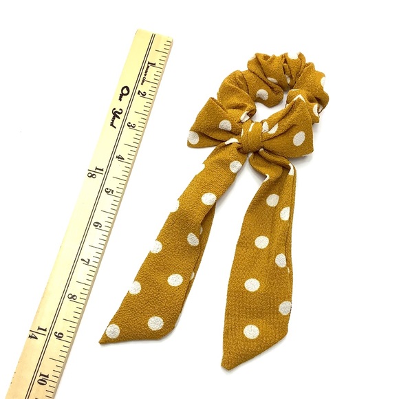 Mustard Yellow Polka Dot Scrunchie Hair Scarf - Picture 4 of 8